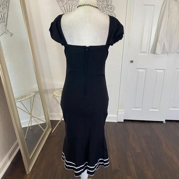 Vintage Gothic Whimsygoth Goth Black White Lolita Milkmaid Bow Midi Dress M - Picture 2 of 8